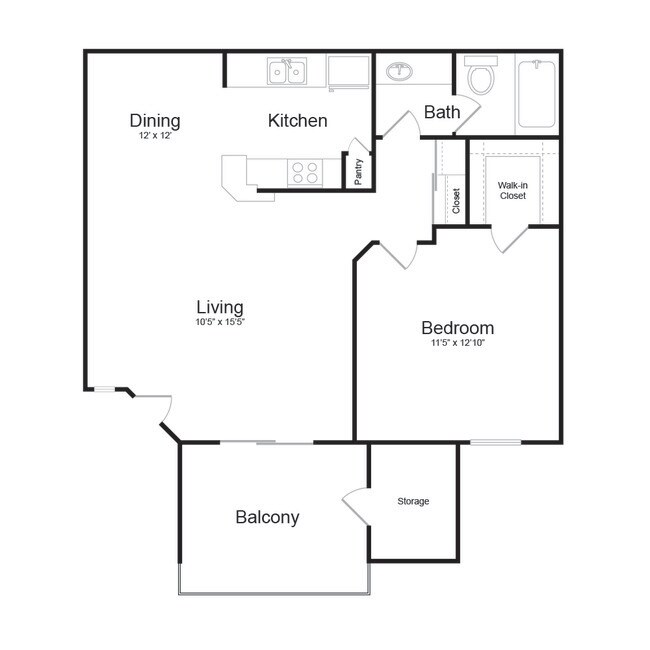 1 Bed 1 Bath B 319 319 floor plan